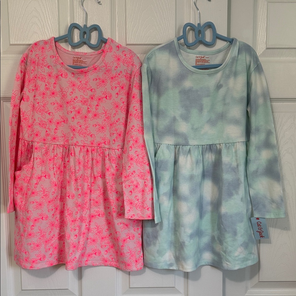 Cat & Jack Pink Floral and Blue Tie-Dye Dress lot